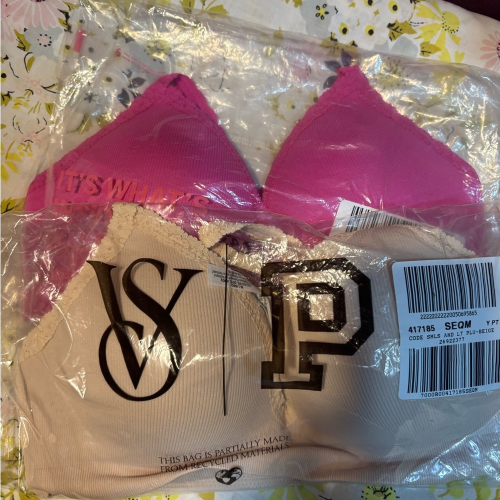 PINK Victoria's Secret Bright Pink and Neutral Bra Set